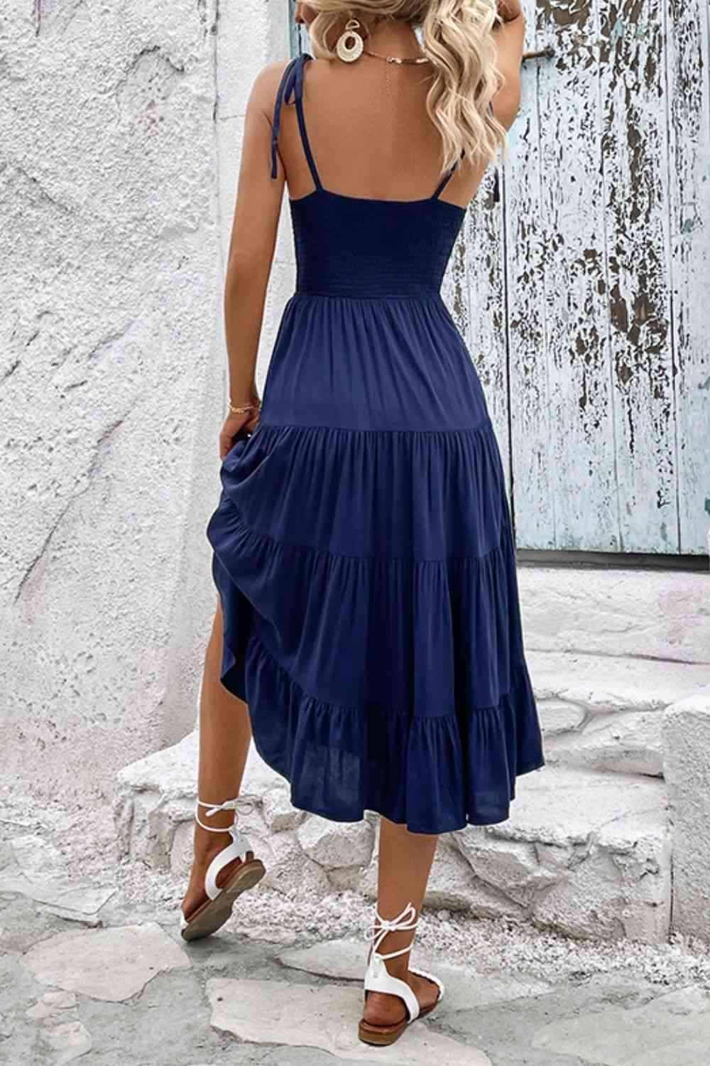 Tie-Shoulder Tiered Midi Dress - All In The Bag 