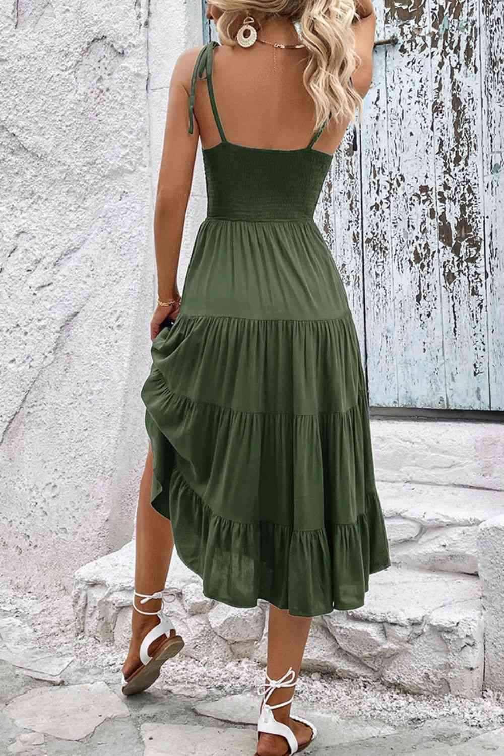 Tie-Shoulder Tiered Midi Dress - All In The Bag 