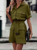 Tie Waist Collared Dress - All In The Bag 