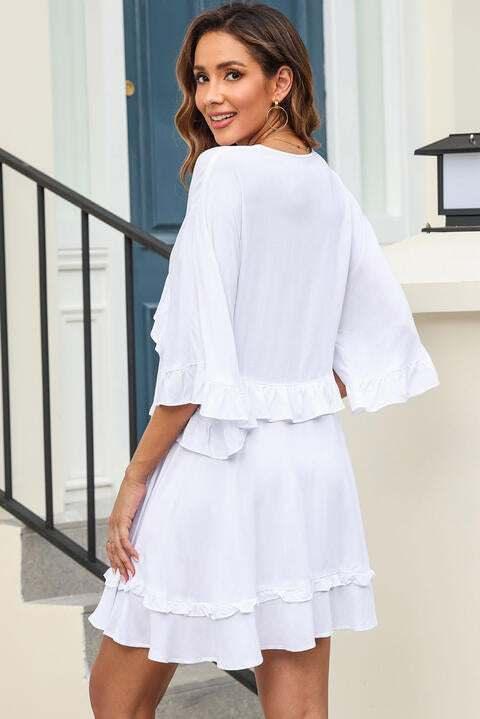 V-Neck Ruffled Mini Dress - All In The Bag 