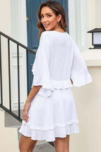V-Neck Ruffled Mini Dress - All In The Bag 