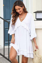 V-Neck Ruffled Mini Dress - All In The Bag 