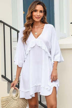 V-Neck Ruffled Mini Dress - All In The Bag 