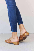 Weeboo Step Into Summer Criss Cross Wooden Clog Mule in Brown - All In The Bag 