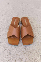 Weeboo Step Into Summer Criss Cross Wooden Clog Mule in Brown - All In The Bag 