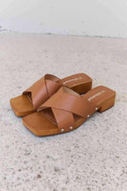 Weeboo Step Into Summer Criss Cross Wooden Clog Mule in Brown - All In The Bag 